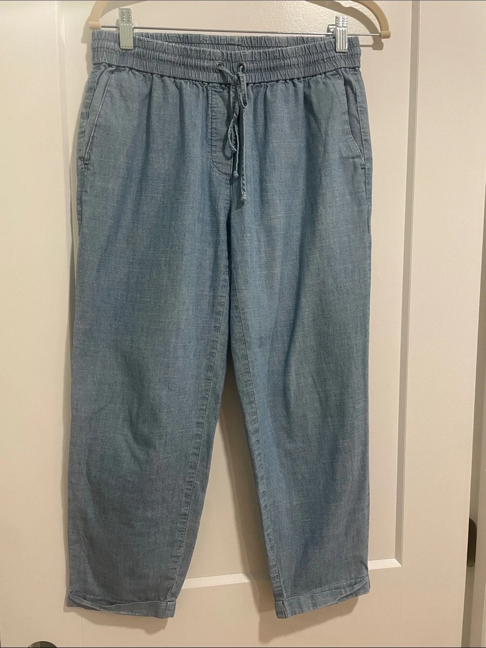 J. Crew Light Chambray Drawstring Boyfriend Jeans